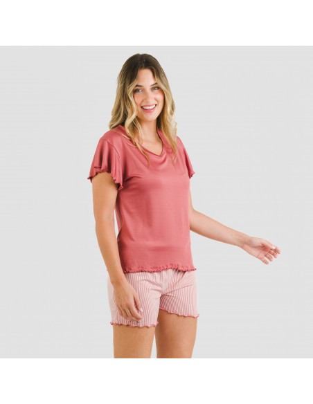 Pijama manga curta mulher soft Raya Aliena marsala