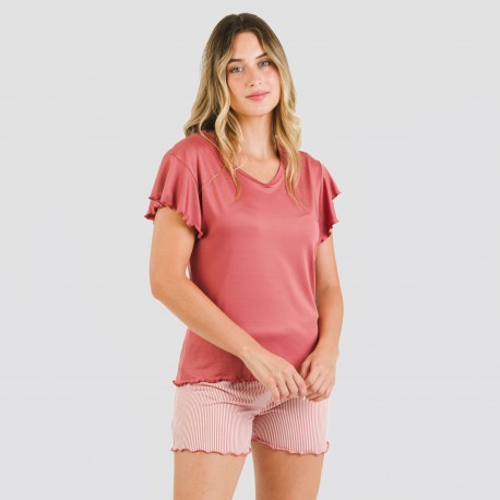 Pijama manga curta mulher soft Raya Aliena marsala