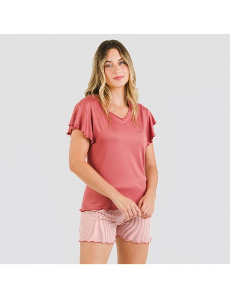 Pijama manga curta mulher soft Raya Aliena marsala