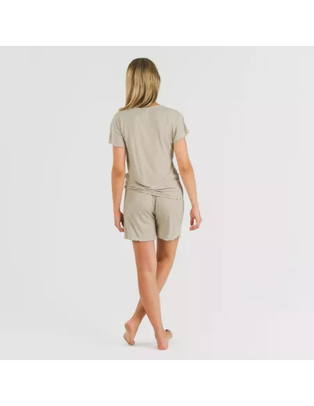 Pijama curto de manga curta mulher canelado viscosa liso Pijama curto de manga curta mulher canelado viscosa liso