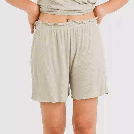 Pijama curto de manga curta mulher canelado viscosa liso