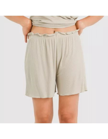 Pijama curto de manga curta mulher canelado viscosa liso Pijama curto de manga curta mulher canelado viscosa liso