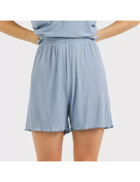 Pijama curto de manga curta mulher canelado viscosa liso Pijama curto de manga curta mulher canelado viscosa liso