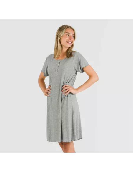 Vestido manga curta canelado viscosa liso Vestido manga curta canelado viscosa liso