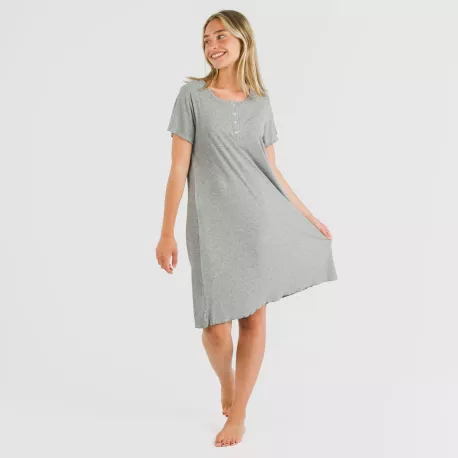 Vestido manga curta canelado viscosa liso