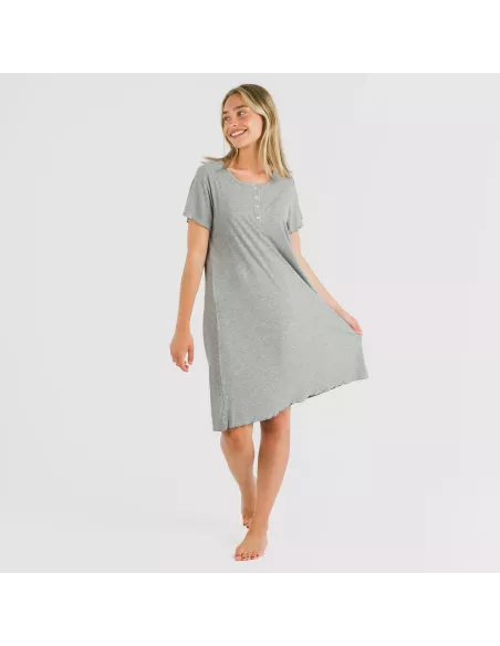 Vestido manga curta canelado viscosa liso Vestido manga curta canelado viscosa liso