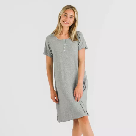 Vestido manga curta canelado viscosa liso