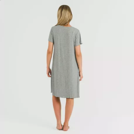 Vestido manga curta canelado viscosa liso