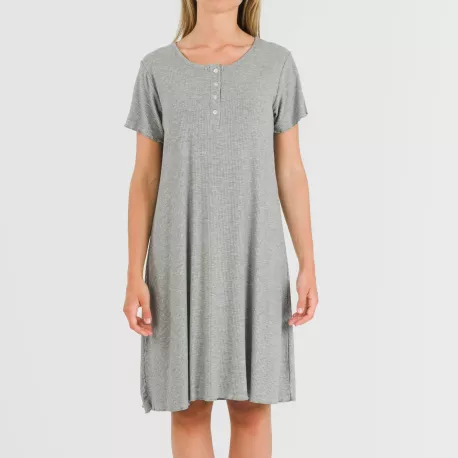 Vestido manga curta canelado viscosa liso