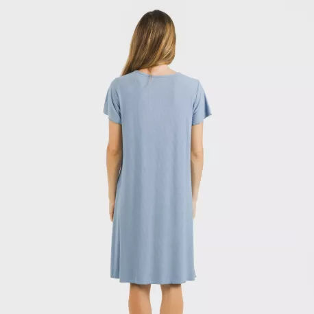 Vestido manga curta canelado viscosa liso