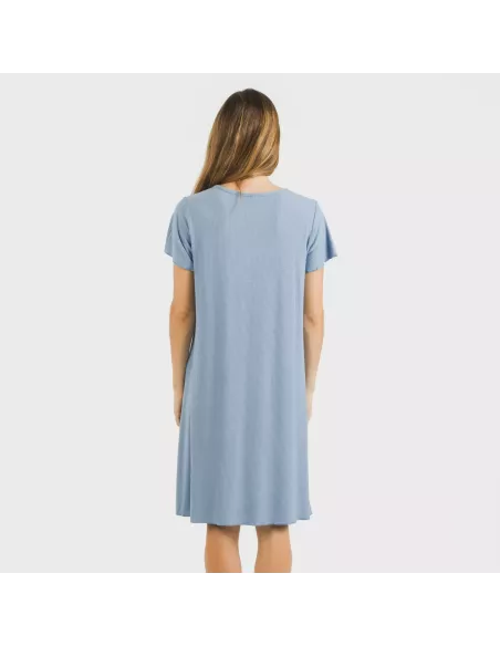 Vestido manga curta canelado viscosa liso Vestido manga curta canelado viscosa liso