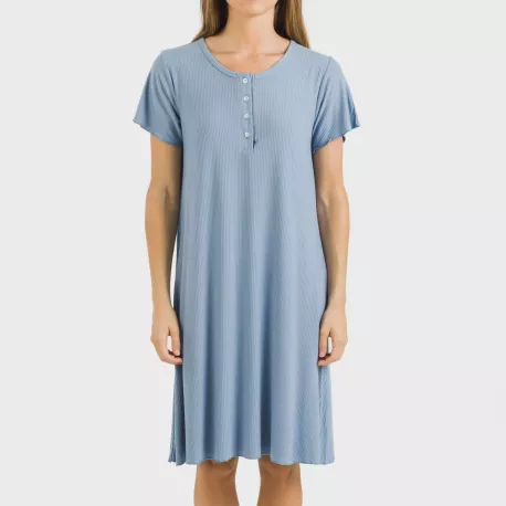 Vestido manga curta canelado viscosa liso