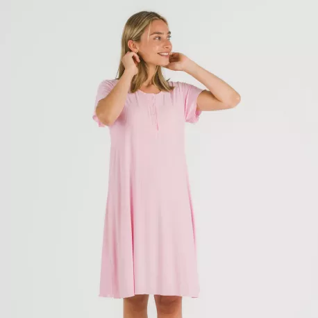 Vestido manga curta canelado viscosa liso