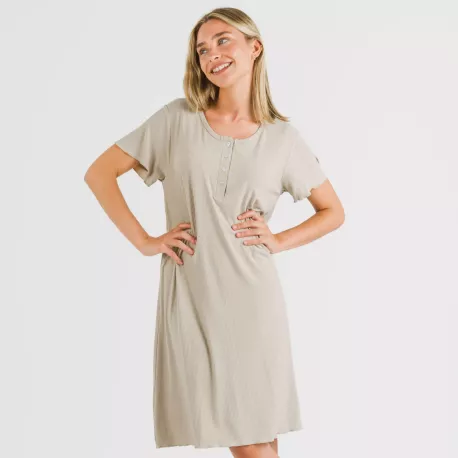 Vestido manga curta canelado viscosa liso