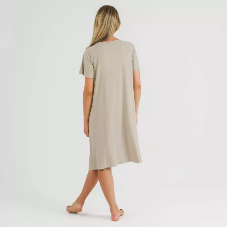 Vestido manga curta canelado viscosa liso