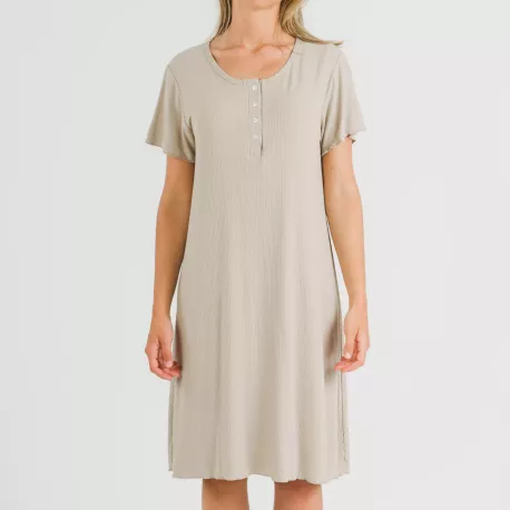 Vestido manga curta canelado viscosa liso