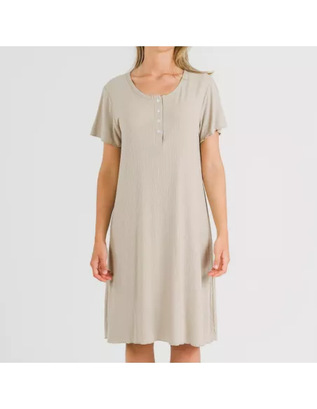 Vestido manga curta canelado viscosa liso Vestido manga curta canelado viscosa liso