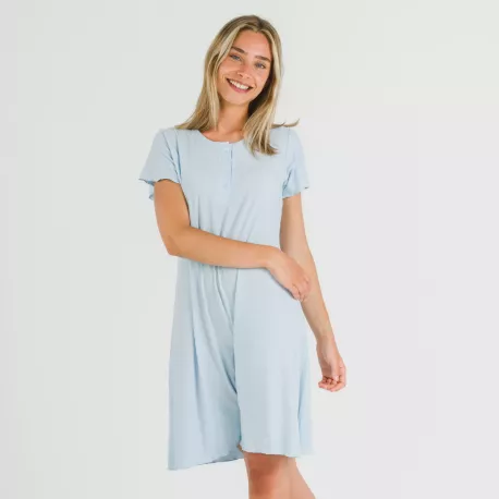 Vestido manga curta canelado viscosa liso