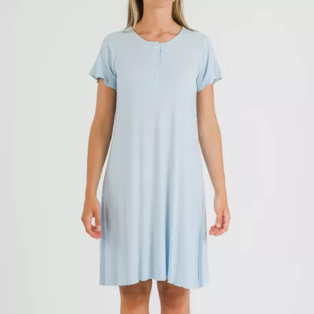 Vestido manga curta canelado viscosa liso