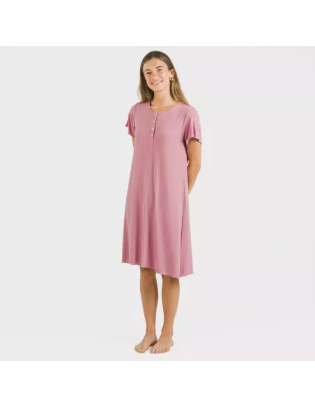 Vestido manga curta canelado viscosa liso