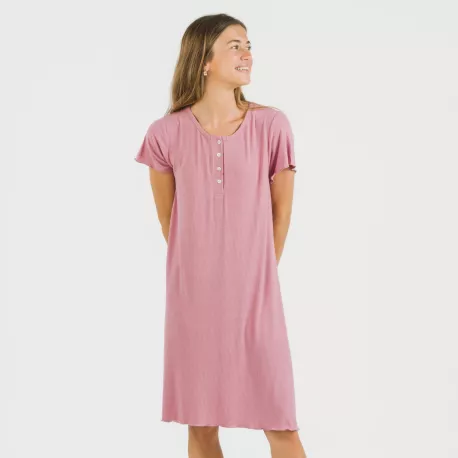 Vestido manga curta canelado viscosa liso