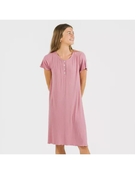 Vestido manga curta canelado viscosa liso