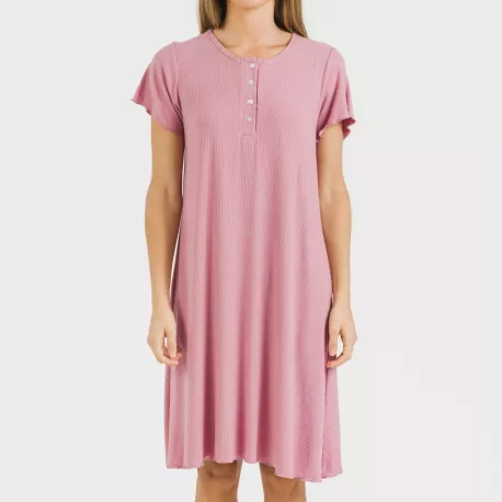 Vestido manga curta canelado viscosa liso