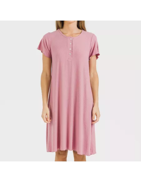 Vestido manga curta canelado viscosa liso Vestido manga curta canelado viscosa liso