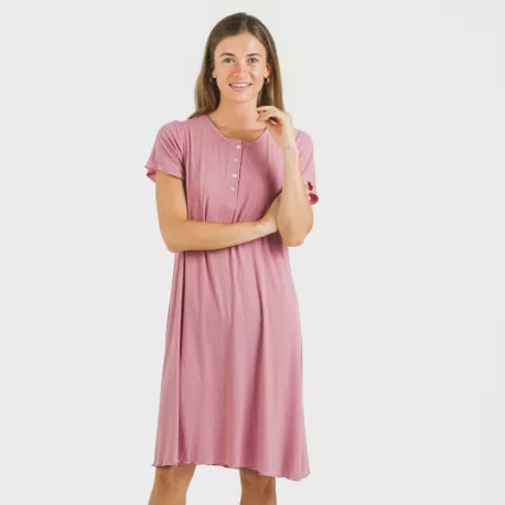 Vestido manga curta canelado viscosa liso