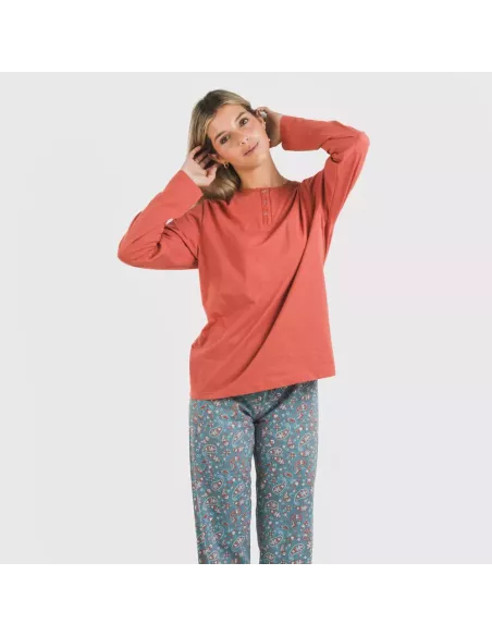 Pijama algodão Campiña cor telha