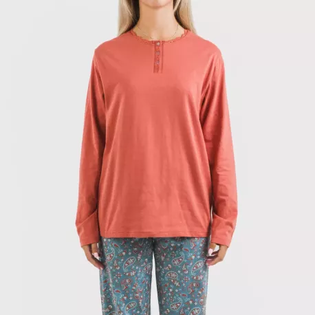 Pijama algodão Campiña cor telha