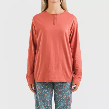 Pijama algodão Campiña cor telha