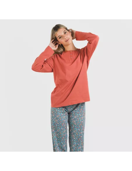 Pijama algodão Campiña cor telha