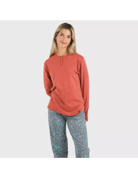 Pijama algodão Campiña cor telha