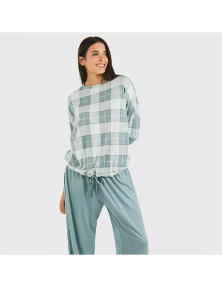 Pijama comprido Secret mulher Cuadro Guima azul indigo