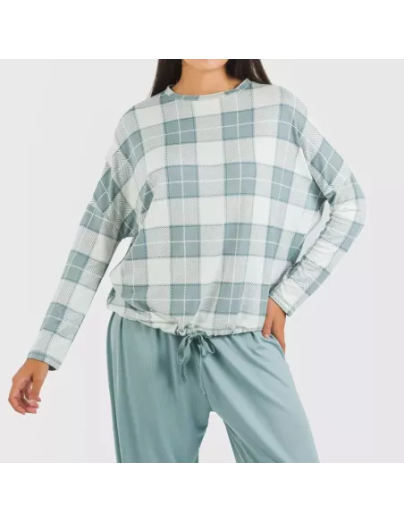 Pijama comprido Secret mulher Cuadro Guima azul indigo
