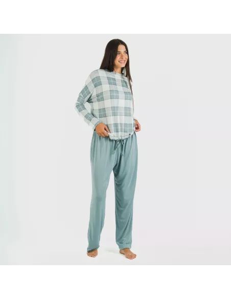 Pijama comprido Secret mulher Cuadro Guima azul indigo