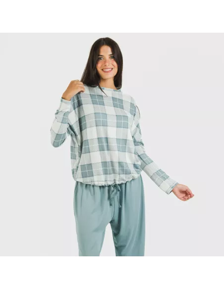 Pijama comprido Secret mulher Cuadro Guima azul indigo