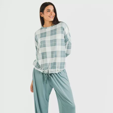 Pijama comprido Secret mulher Cuadro Guima azul indigo