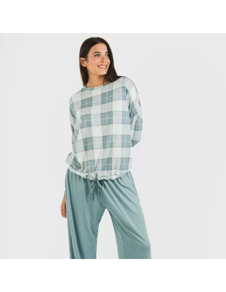 Pijama comprido Secret mulher Cuadro Guima azul indigo
