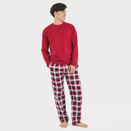 Pijama homem flanela Cuadro Ferni bordeaux