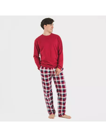 Pijama homem flanela Cuadro Ferni bordeaux Pijama homem flanela Cuadro Ferni bordeaux