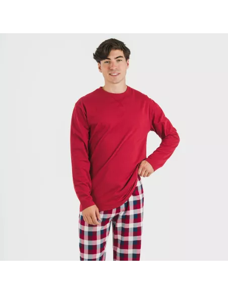 Pijama homem flanela Cuadro Ferni bordeaux Pijama homem flanela Cuadro Ferni bordeaux