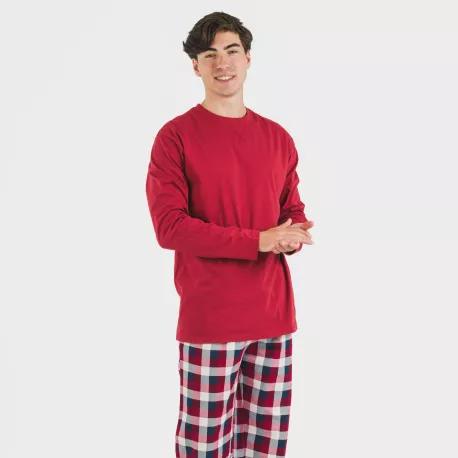 Pijama homem flanela Cuadro Ferni bordeaux