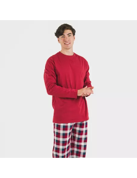 Pijama homem flanela Cuadro Ferni bordeaux Pijama homem flanela Cuadro Ferni bordeaux