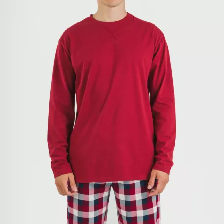 Pijama homem flanela Cuadro Ferni bordeaux