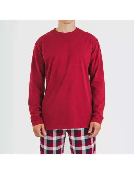 Pijama homem flanela Cuadro Ferni bordeaux Pijama homem flanela Cuadro Ferni bordeaux