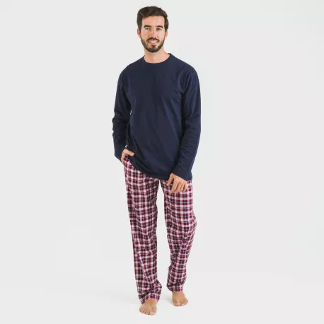 Pijama homem flanela Cuadro Sergio azul marinho
