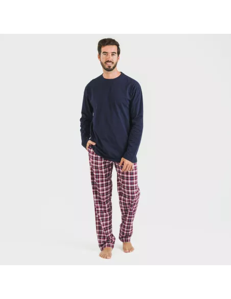 Pijama homem flanela Cuadro Sergio azul marinho