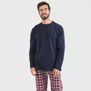 Pijama homem flanela Cuadro Sergio azul marinho